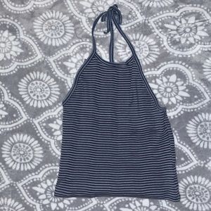 American Eagle Striped High-Neck Tied Halter Top